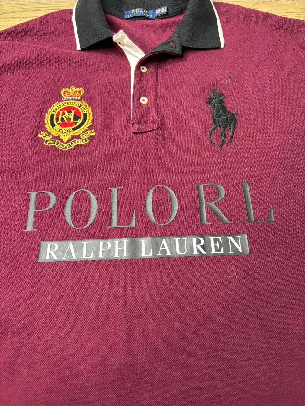 Ralph Lauren Men's Burgundy Polo with Big Pony and Embroidered Crest Size 1XB